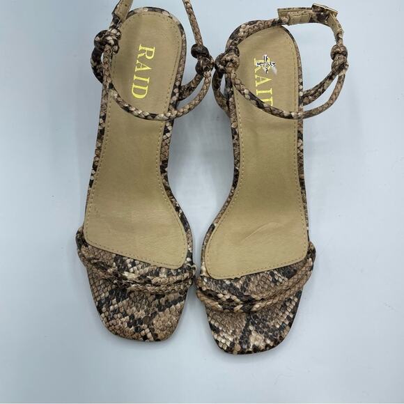 Raid Beige Snake Embossed Square Toe Chunky Heel Sandals Womens 36 Faux Leather - Picture 12 of 13